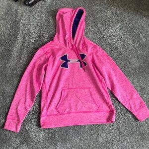 Pink and blue under armor hoodie with drawstring and pockets